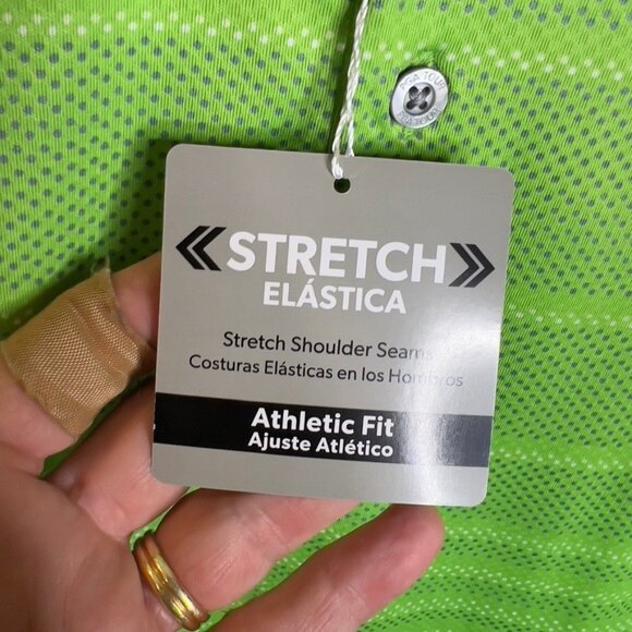 Pga Tour Mens $68 Regular Fit Short Sleeve Golf Polo Shirt Large Green Striped - Picture 3 of 9